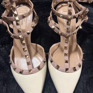 Valentino Women's White and Tan Studded Heels
